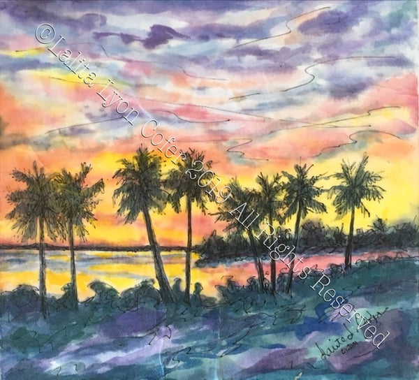 “THE SUNSET GLOW” original painting of Florida sunset $255 by Lalita Lyon Cofer